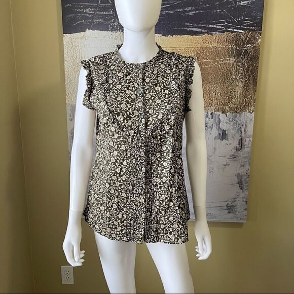 Banana Republic Floral Ruffle Button Down Sleeveless Blouse - Picture 2 of 5